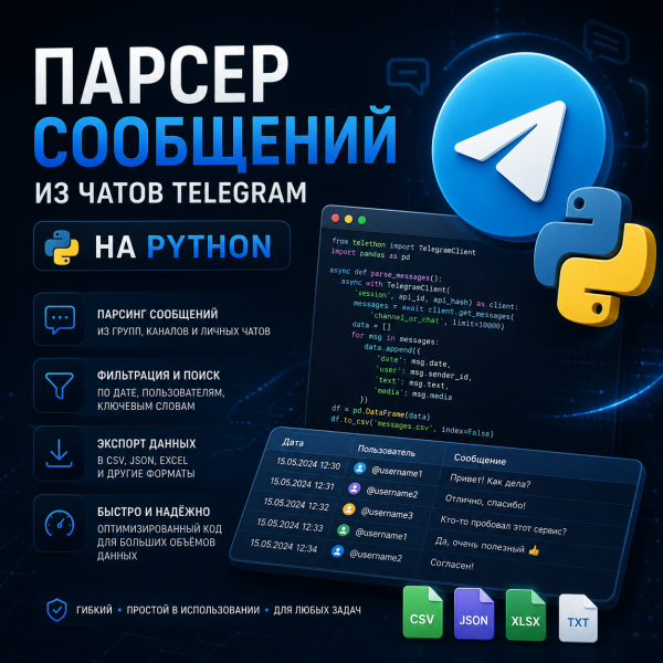 Парсер сообщений из чатов Telegram на Python