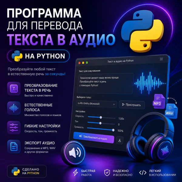 Программа для перевода текста в аудио на Python